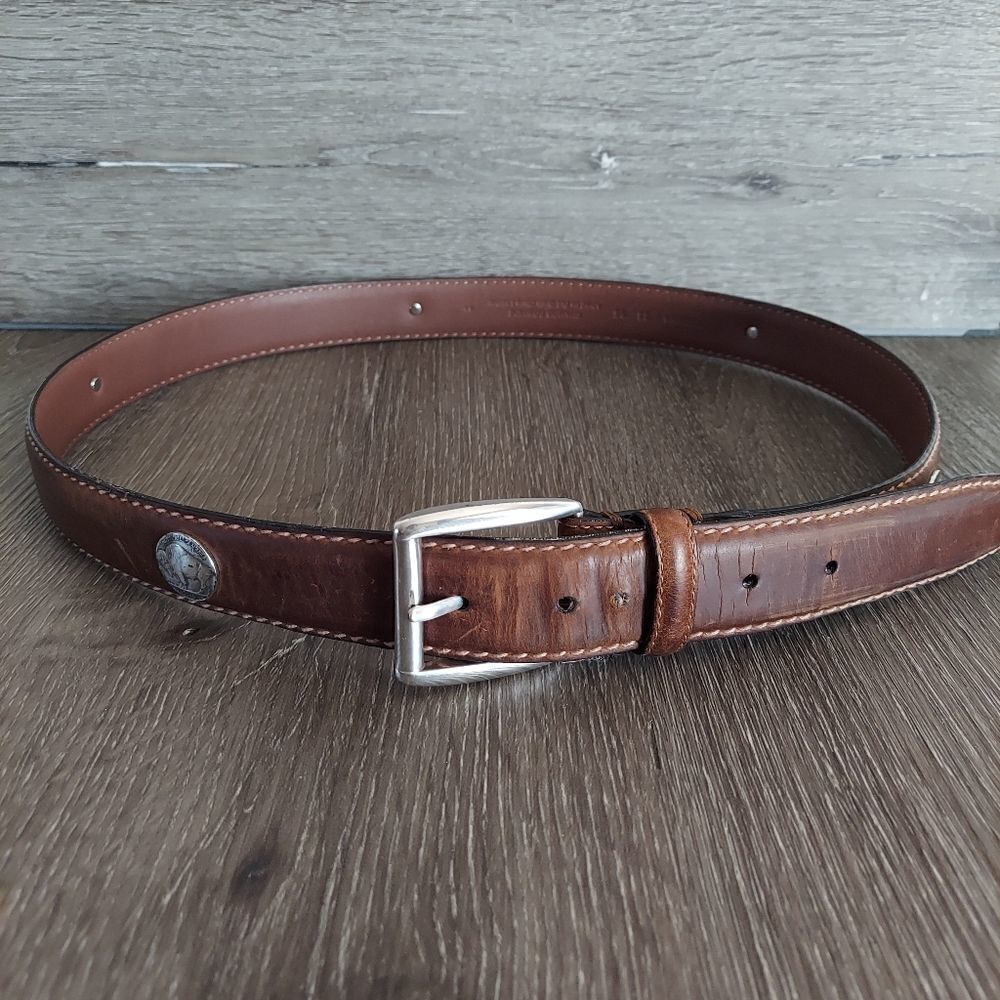 Roundtree & Yorke Vintage Buffalo & Indian Head Nickel Conchos Brown Belt 38